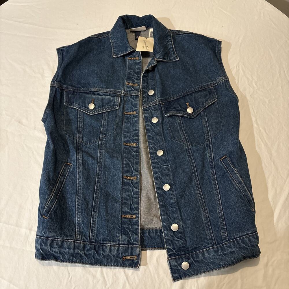 UNIVERSAL THREAD, WOMEN'S NEW BLUE COTTON DENIM BAGGY 80'S VEST, SIZE XS